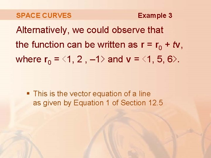 SPACE CURVES Example 3 Alternatively, we could observe that the function can be written