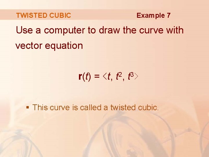 Example 7 TWISTED CUBIC Use a computer to draw the curve with vector equation