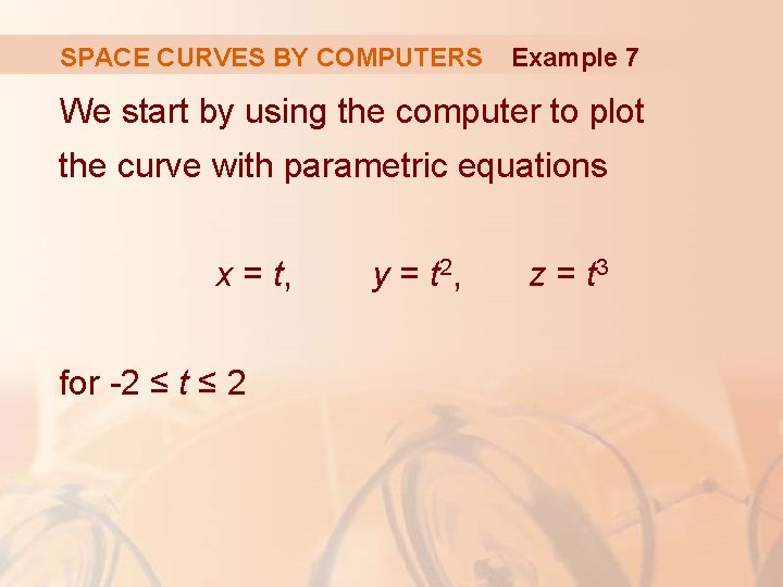 SPACE CURVES BY COMPUTERS Example 7 We start by using the computer to plot