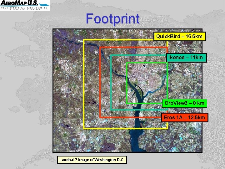 Footprint Quick. Bird – 16. 5 km Ikonos – 11 km Orb. View 3 Footprint Quick. Bird – 16. 5 km Ikonos – 11 km Orb. View 3
