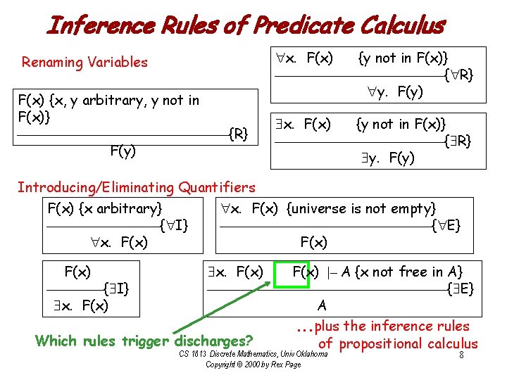 Predicate Inference Lecture 10 CS 1813 Discrete Mathematics Quantify What