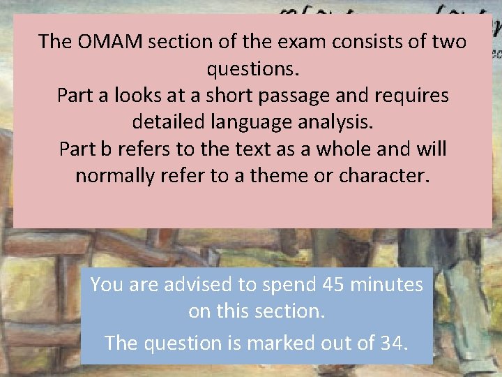 The OMAM section of the exam consists of two questions. Part a looks at