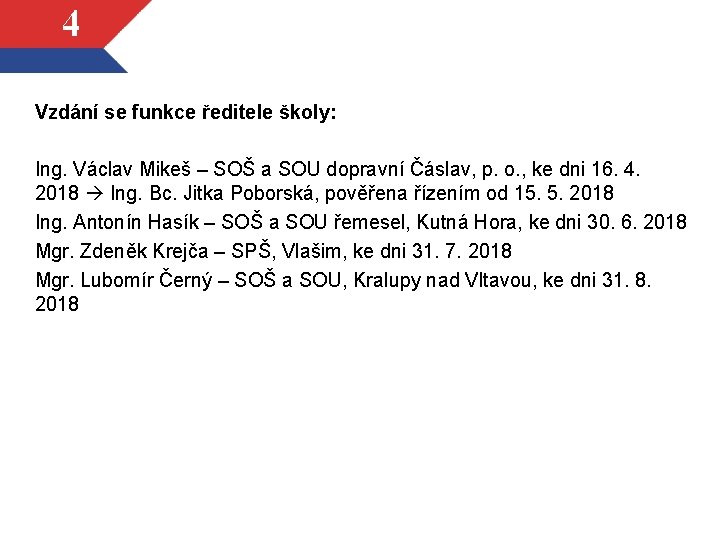 4 Vzdání se funkce ředitele školy: Ing. Václav Mikeš – SOŠ a SOU dopravní