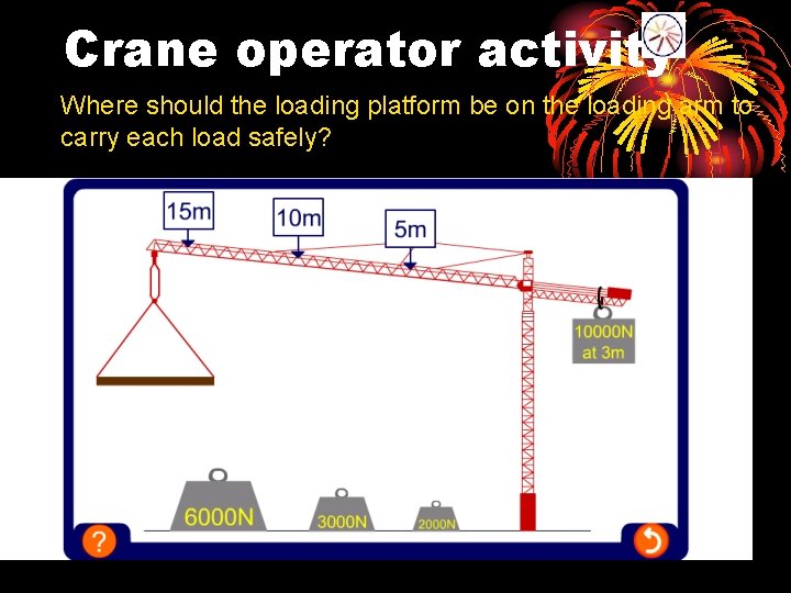 Crane operator activity Where should the loading platform be on the loading arm to