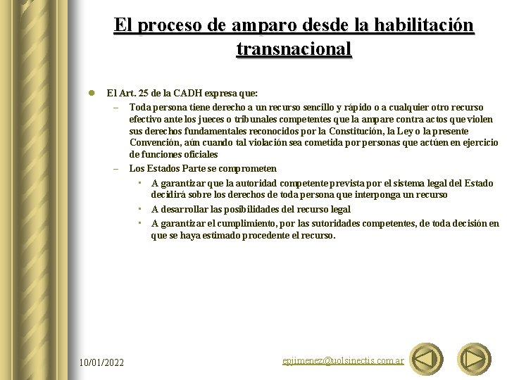 El proceso de amparo desde la habilitación transnacional l El Art. 25 de la