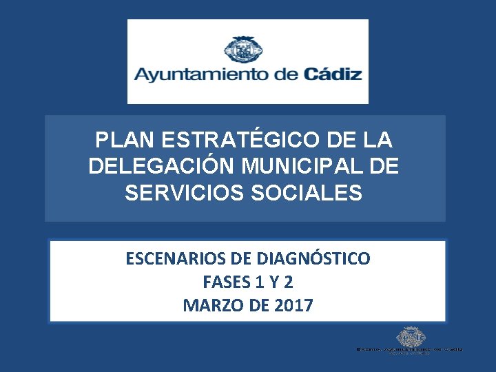 PLAN ESTRATÉGICO DE LA DELEGACIÓN MUNICIPAL DE SERVICIOS SOCIALES ESCENARIOS DE DIAGNÓSTICO FASES 1