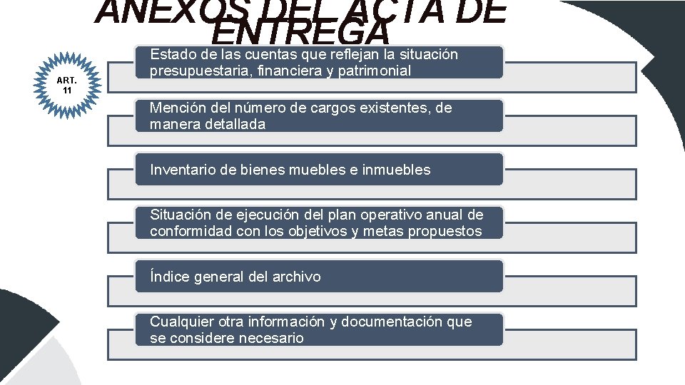 ANEXOS DEL ACTA DE ENTREGA ART. 11 Estado de las cuentas que reflejan la