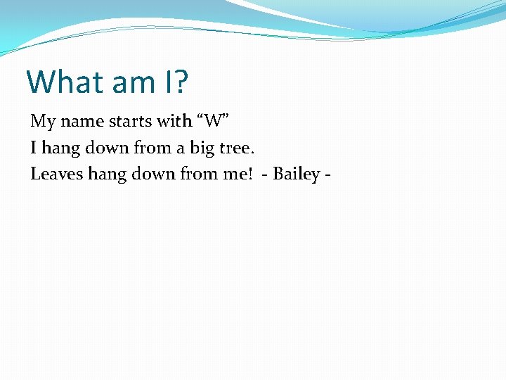 What am I? My name starts with “W” I hang down from a big