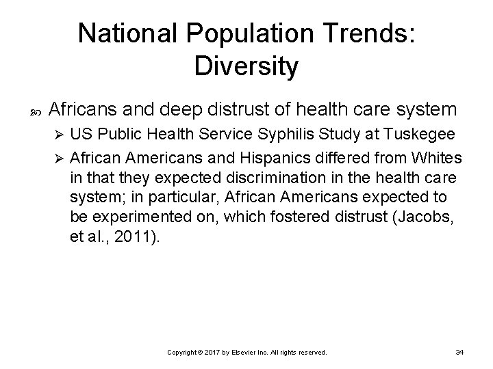 National Population Trends: Diversity Africans and deep distrust of health care system US Public