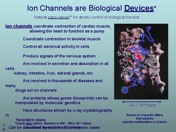 Ion Channels are Biological Devices* Natural nano-valves** for atomic control of biological function Ion