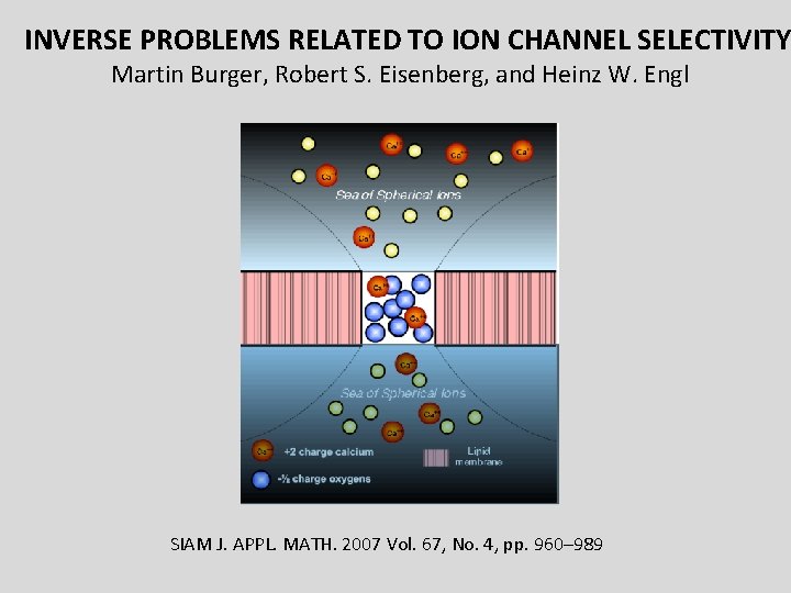 INVERSE PROBLEMS RELATED TO ION CHANNEL SELECTIVITY Martin Burger, Robert S. Eisenberg, and Heinz