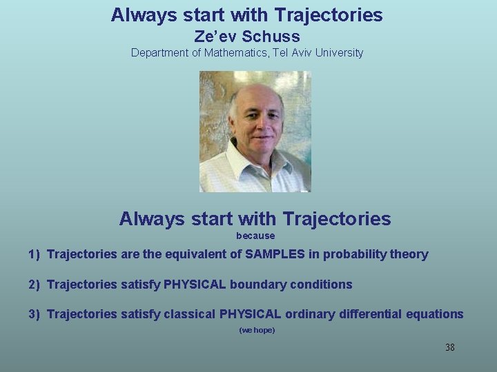 Always start with Trajectories Ze’ev Schuss Department of Mathematics, Tel Aviv University Always start