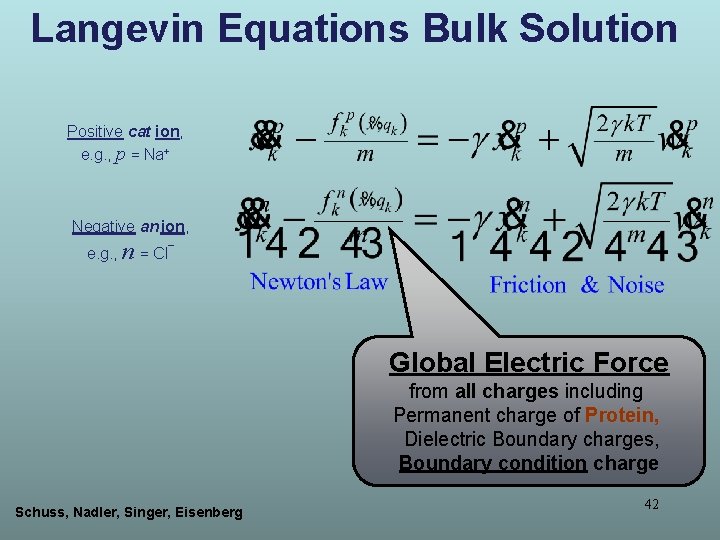 Langevin Equations Bulk Solution Positive cat ion, e. g. , p = Na+ Negative