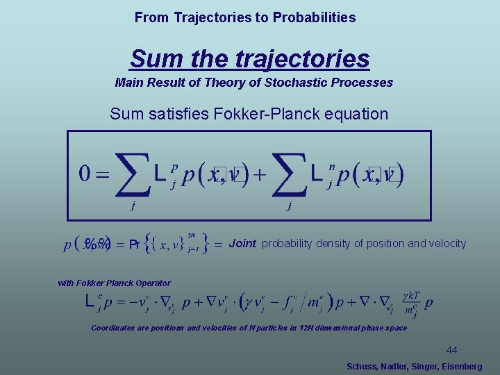 From Trajectories to Probabilities Sum the trajectories Main Result of Theory of Stochastic Processes