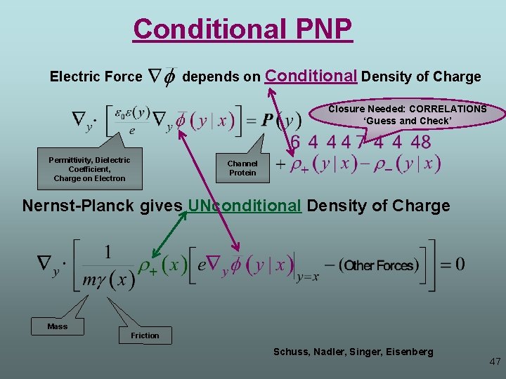 Conditional PNP Electric Force depends on Conditional Density of Charge Closure Needed: CORRELATIONS ‘Guess