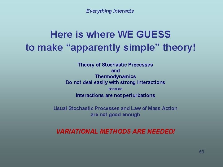 Everything Interacts Here is where WE GUESS to make “apparently simple” theory! Theory of