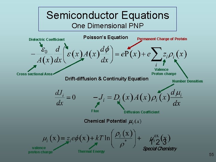 Semiconductor Equations One Dimensional PNP Dielectric Coefficient Poisson’s Equation Permanent Charge of Protein Valence