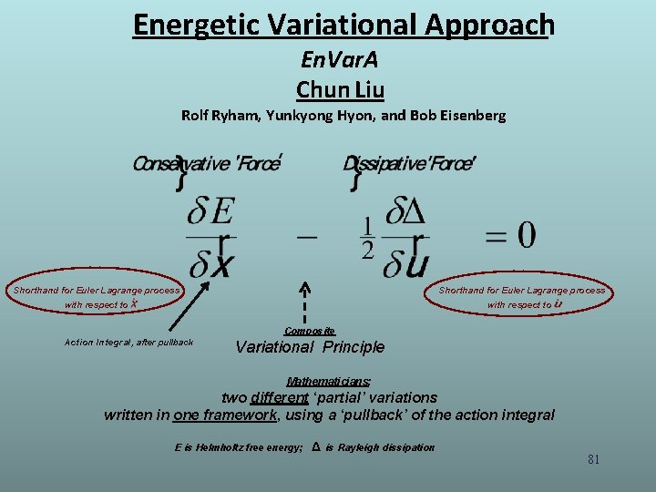 Energetic Variational Approach En. Var. A Chun Liu Rolf Ryham, Yunkyong Hyon, and Bob