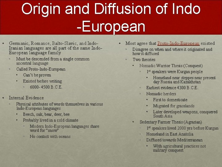 Origin and Diffusion of Indo -European • Germanic, Romance, Balto-Slavic, and Indo. Iranian languages