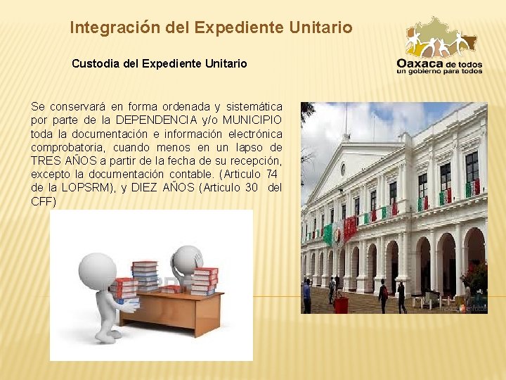 Integración del Expediente Unitario Custodia del Expediente Unitario Se conservará en forma ordenada y