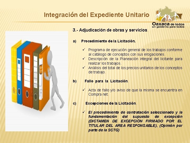 Integración del Expediente Unitario 3. - Adjudicación de obras y servicios. a) Procedimiento de