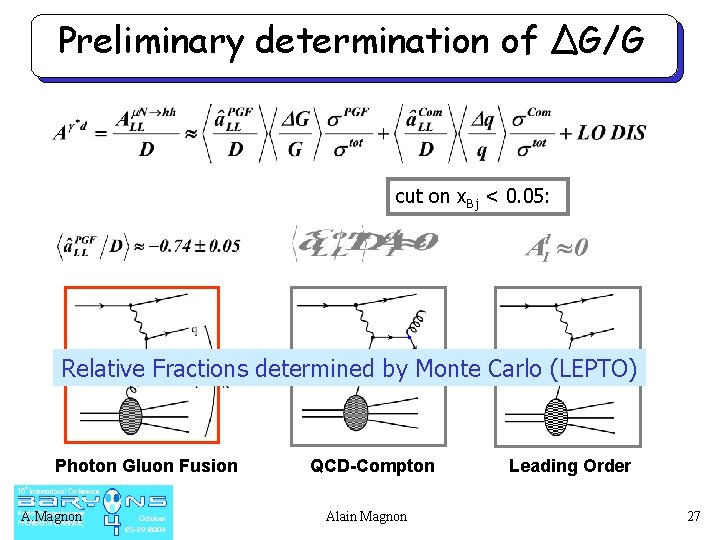 Preliminary determination of ΔG/G cut on x. Bj < 0. 05: Relative Fractions determined