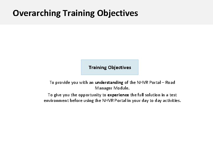 Overarching Training Objectives To provide you with an understanding of the NHVR Portal –