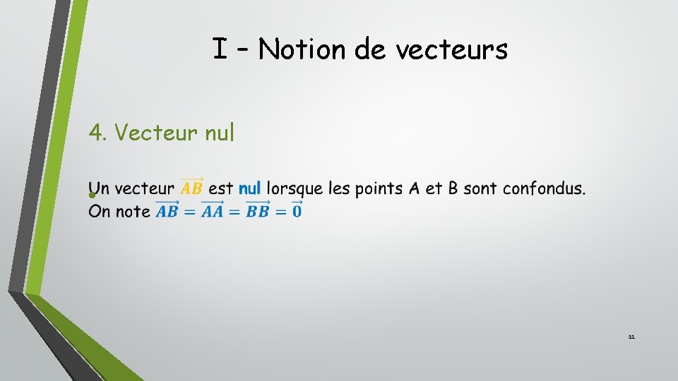 I – Notion de vecteurs 4. Vecteur nul • 11 