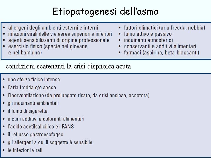 Etiopatogenesi dell’asma condizioni scatenanti la crisi dispnoica acuta 14 