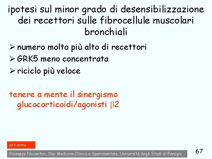 ipotesi sul minor grado di desensibilizzazione dei recettori sulle fibrocellule muscolari bronchiali Ø numero