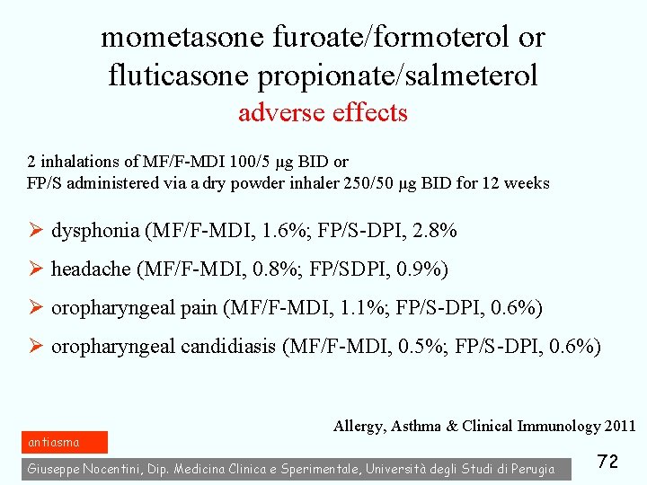 mometasone furoate/formoterol or fluticasone propionate/salmeterol adverse effects 2 inhalations of MF/F-MDI 100/5 μg BID
