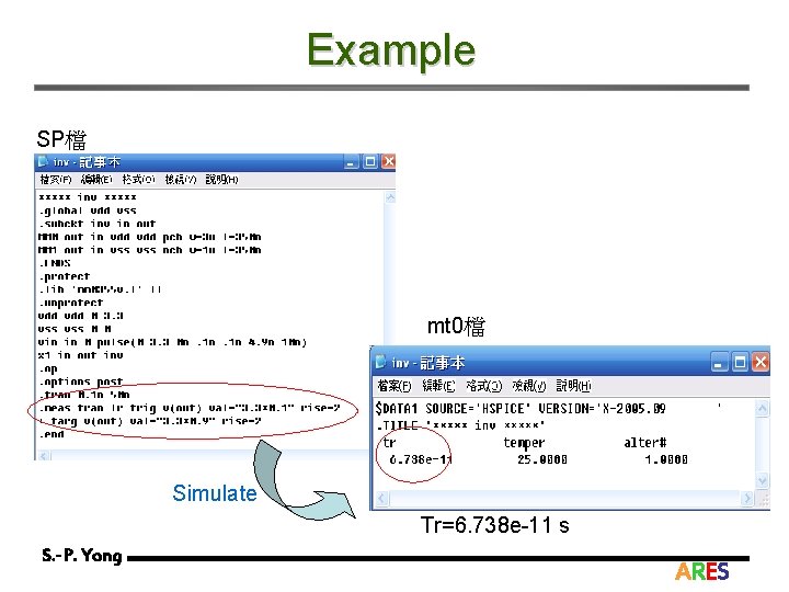 Example SP檔 mt 0檔 Simulate Tr=6. 738 e-11 s S. -P. Yong ARES 