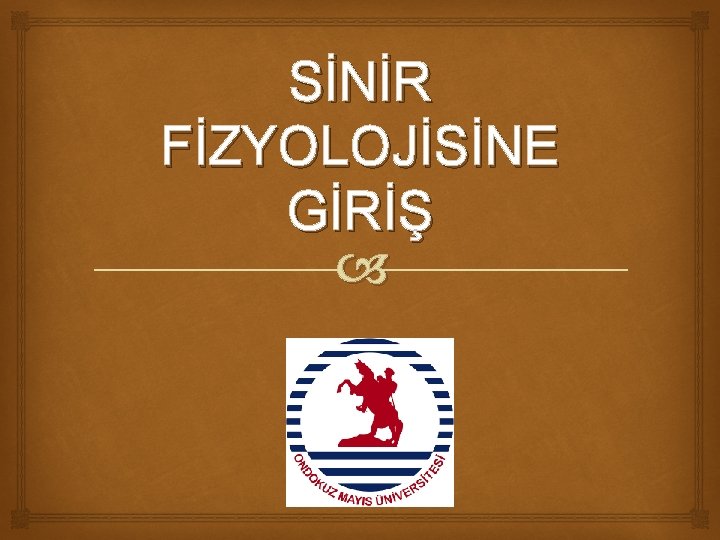 SİNİR FİZYOLOJİSİNE GİRİŞ 