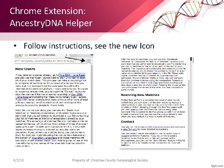 Chrome Extension: Ancestry. DNA Helper • Follow instructions, see the new Icon 4/2/18 Property