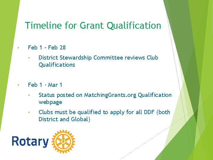 Timeline for Grant Qualification • Feb 1 – Feb 28 • • District Stewardship