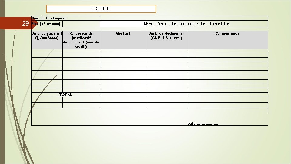 VOLET II 29 Nom de l'entreprise Flux (n° et nom) Date du paiement (jj/mm/aaaa)