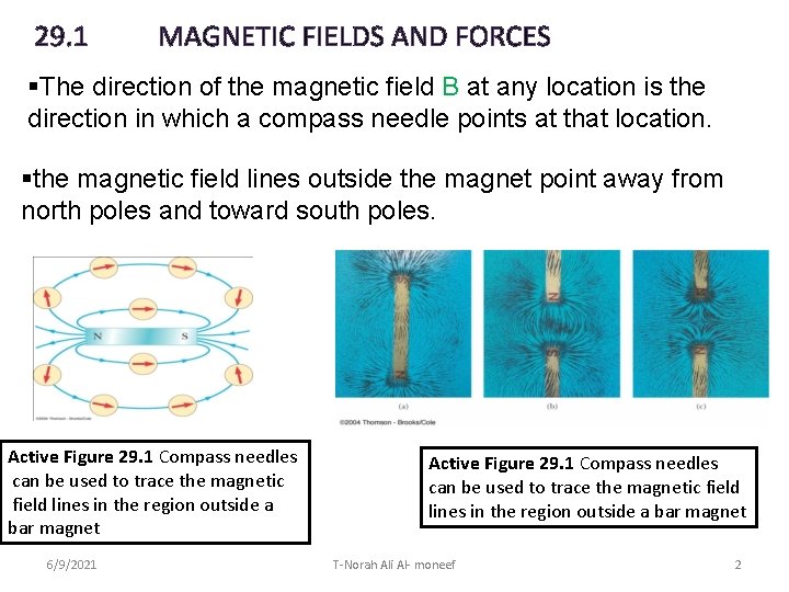 29. 1 MAGNETIC FIELDS AND FORCES §The direction of the magnetic field B at