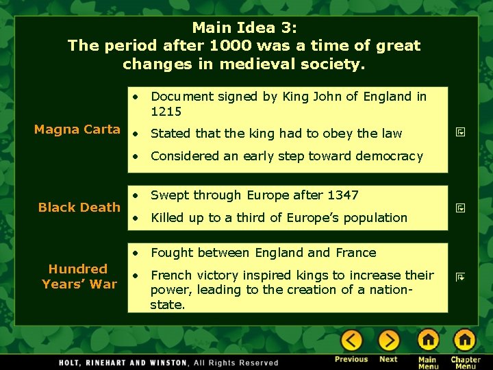 Main Idea 3: The period after 1000 was a time of great changes in