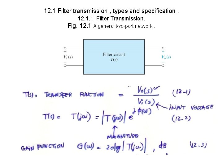 12. 1 Filter transmission , types and specification. 12. 1. 1 Filter Transmission. Fig.