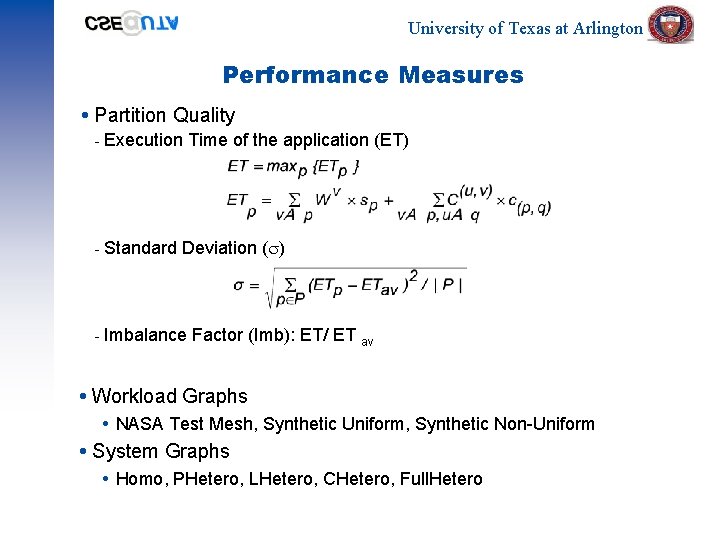 University of Texas at Arlington Performance Measures Partition Quality - Execution Time of the