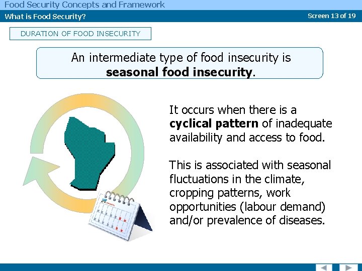 Food Security Concepts and Framework What is Food Security? Screen 13 of 19 DURATION