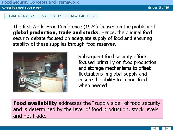 Food Security Concepts and Framework What is Food Security? Screen 5 of 19 DIMENSIONS