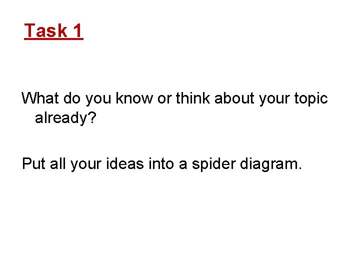 Task 1 What do you know or think about your topic already? Put all