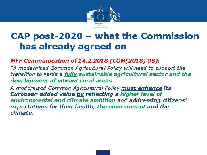 CAP post-2020 – what the Commission has already agreed on MFF Communication of 14.