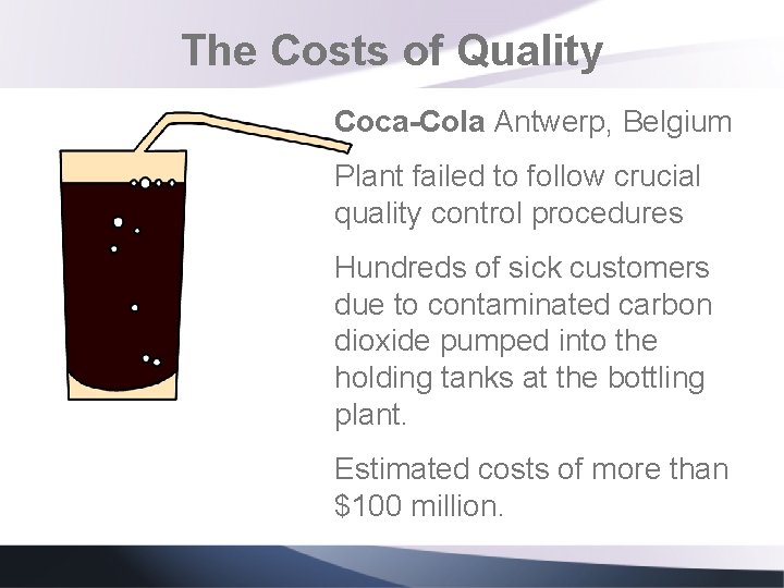 The Costs of Quality Coca-Cola Antwerp, Belgium Plant failed to follow crucial quality control