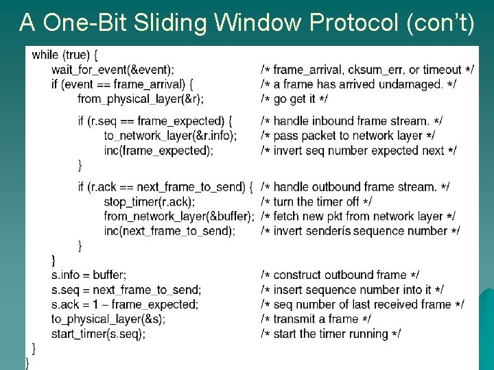 A One-Bit Sliding Window Protocol (con’t) 