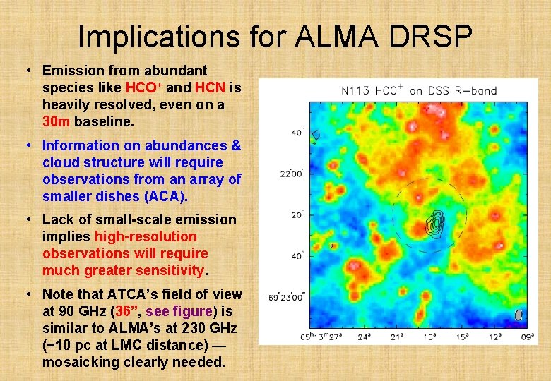 Implications for ALMA DRSP • Emission from abundant species like HCO+ and HCN is