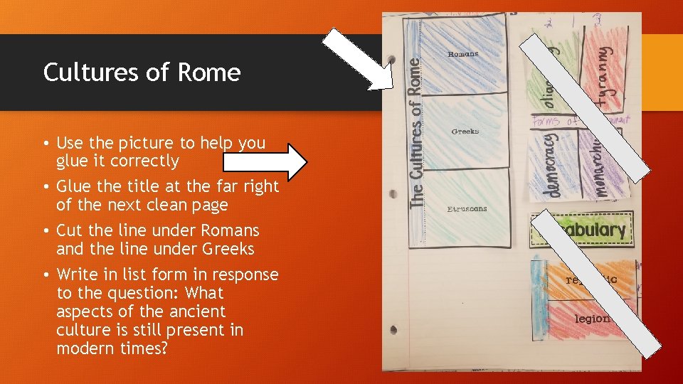 Cultures of Rome • Use the picture to help you glue it correctly •