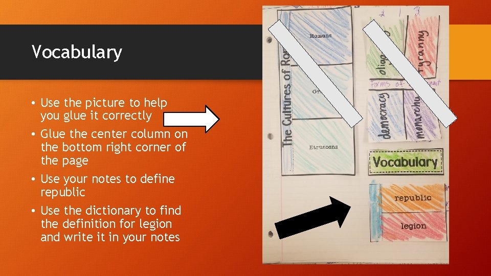 Vocabulary • Use the picture to help you glue it correctly • Glue the