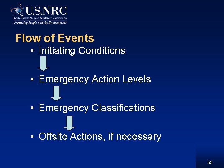 Flow of Events • Initiating Conditions • Emergency Action Levels • Emergency Classifications •